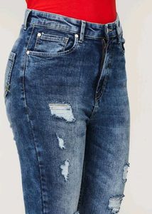 Distressed Blue Wash High Waist Jeans
