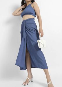 Blue Co-ord Set - Crop Top &amp; Dhoti Skirt