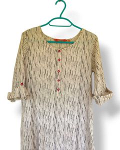 Elegant Striped White Cotton Kurta