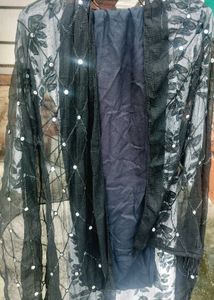 white kurta Elegant Black Sequined Dupatta nd plaz
