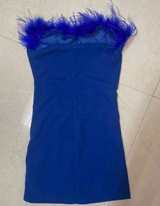 Zara Stunning Blue Feather Trim Dress