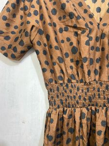 Brown Spot Tiered Midi Dress