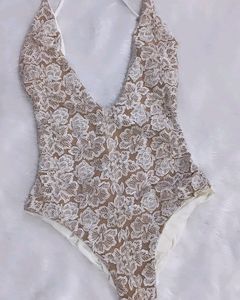 Floral Lace Plunge One-Piece Swimsuit