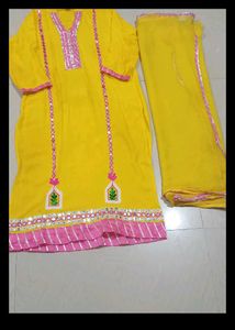 Vibrant Yellow Kurta Set with Mirror Work