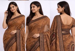 Elegant Brown Printed Saree