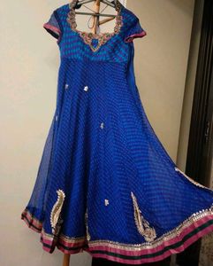 Elegant Blue Lehariya Anarkali wedding wear