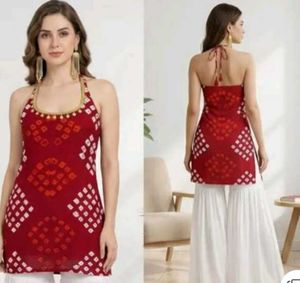 Bohemian Red Bandhani Halter Neck Top