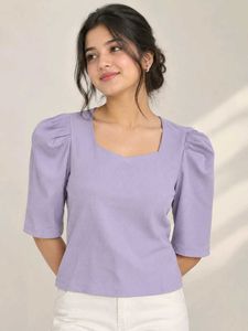Lavender Puff Sleeve Square Neck Top