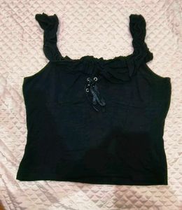 Black Lace-Up Corset Style Tank Top
