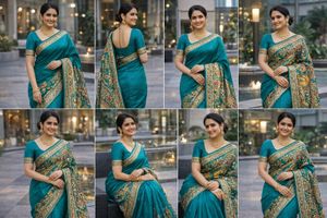 Elegant Teal Saree with Intricate Embroidery