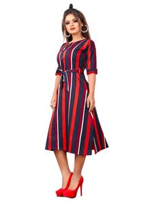 Chic Striped Midi Dress with Belt