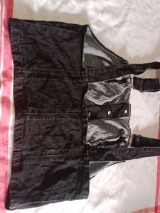 Black Denim Button-Up Crop Top fixed price