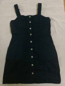 H&M black denim button down mini dress