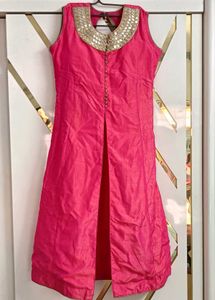 Pink Kurta with Embellished Neckline