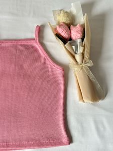 Pink Ribbed Square Neck Tank Top