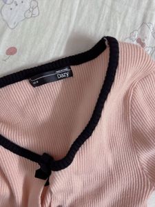 Cute Pink Cardigan with Black Trim