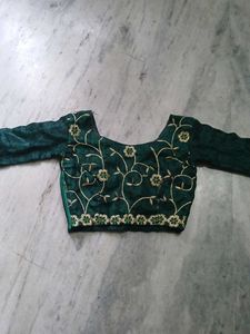 Embroidered Green Velvet Blouse