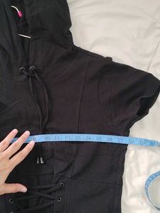 Black Hoodie Dress with Corset Detail