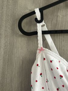 Cute White Corset Top with Cherry Print