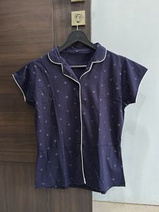 Navy Star Print Pajama Shirt
