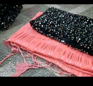 Elegant Peach & Black Saree