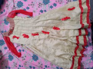 Elegant Beige Kurta with Red Accents