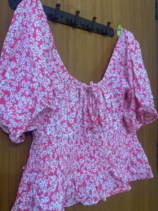 Floral Pink And White Crop Top Deep Neck And Back