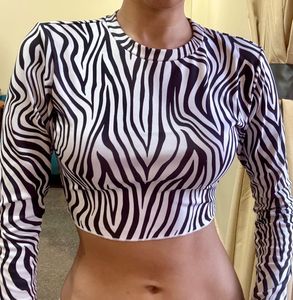 Zebra Print Long Sleeve Crop Top