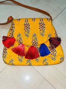Boho Yellow Tasseled Sling Bag