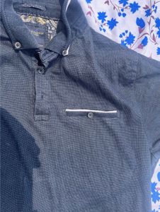 🌼 Denim &amp; Flower Shirt – Navy Blue | Classic
