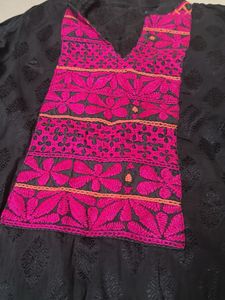 Elegant Black Kurta with Pink Embroidery