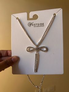 Sparkling Bow Necklace - Silver