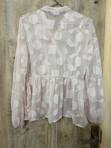 Sheer Geometric Print Peplum Blouse