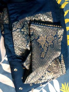 Elegant Dark Green &amp; Gold Sari Blouse Size 44 Inch