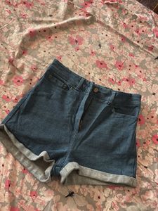 Blue Denim Cuffed Shorts