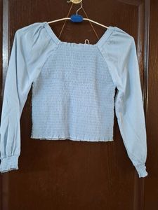 Blue Smocked Long Sleeve Top