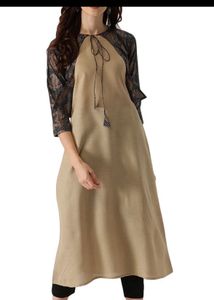 Stylish Beige Kurta with Black Net Sleeves