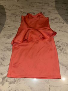 Coral Peplum Strapless Dress