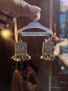 Oxidised Silver Earrings with Beads