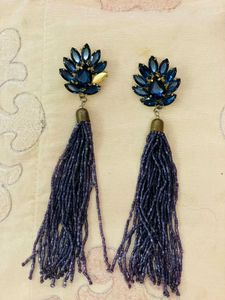Deep Blue Crystal Tassel Earrings