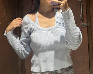 Forever 21 Baby Blue Ribbed Knit Top