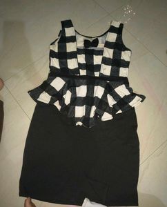 Black &amp; White Gingham Peplum Dress