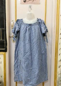 Blue Striped Off-Shoulder Dress