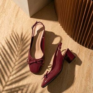 Chic Burgundy Slingback Bow Heels