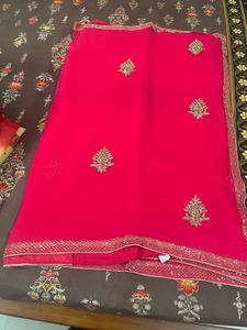 Vibrant Pink Embroidered Saree used