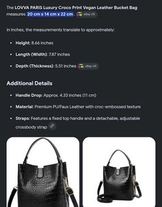Chic Black Croc Embossed Bucket Bag