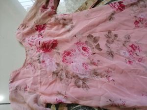 Pink Floral Flared Sleeve Kurta