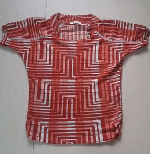 Unique Geometric Print Red Top