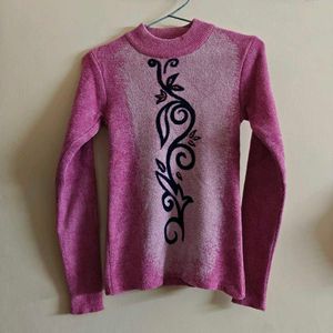 Pink Embroidered Knit Sweater