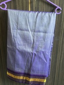 Elegant Purple Saree with Golden Border without bl